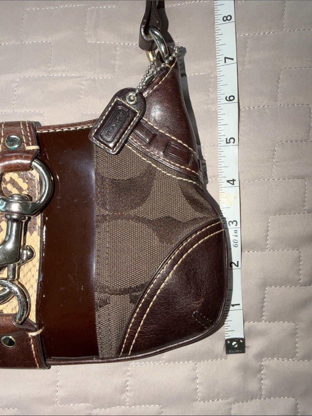 Y2K Coach 10287 Hampton Signature Dark Brown Mini Hobo Patchwork Shoulder Bag - Picture 7 of 8